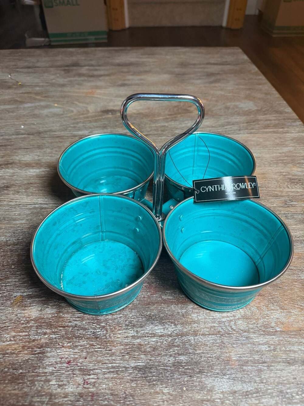 Cynthia Rowley New York Teal Metal 4-Section Serving Caddy